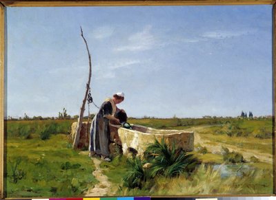 Theophile Mayanin (1860-1937) maalaus Talonpoika ja kaivo, Dim. 46x56 cm. Pakollinen maininta: Collection fondation terveisin de Provence Marseille DR 作： Théophile Henri Mayan