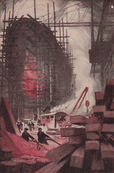 戦艦の建造（カラーリトグラフ） 作： Thornton Oakley