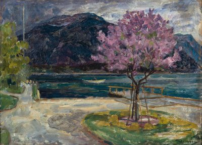 アーモンドの木が咲く海岸の風景 作： Thorolf Holmboe