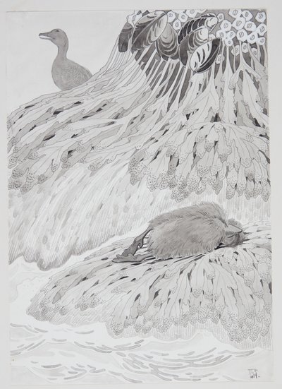 浜辺のアイダーと死んだ鳥 作： Thorolf Holmboe