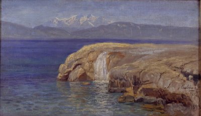 エウボーアの滝のある岩の多い海岸 作： Thorvald Niss