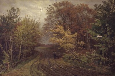 Borrevejle の森の道。 十月の日 作： Thorvald Niss