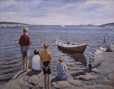 波止場の子供たち（キャンバスに油彩） 作： Thorvald Torgersen