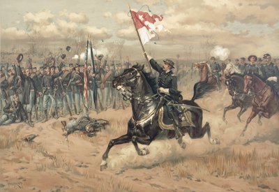 1864年、バージニア州シーダー・クリークの戦いでのシェリダンの名乗り（カラーリトグラフ 作： Thure de Thulstrup