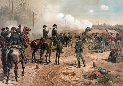 アメリカ南北戦争：1864年アトランタ包囲中のシャーマン将軍（リトグラフ） 作： Thure de Thulstrup
