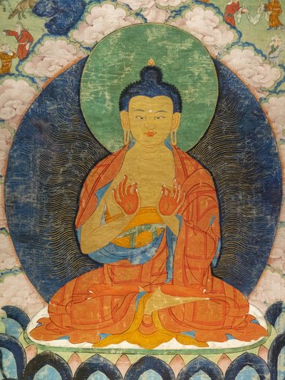 仏と3つのJakata：Mahakapi、Ruru、Shaabhamiga 作： Tibetan School