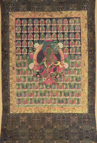 緑のタラ（綿のガッシュと金箔） 作： Tibetan School
