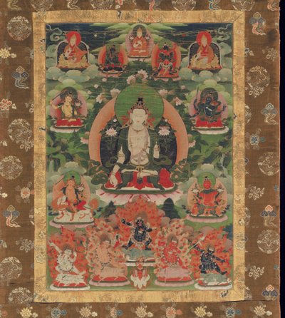 マンジュシュリ、知恵の菩薩（綿の鉱物顔料） 作： Tibetan School