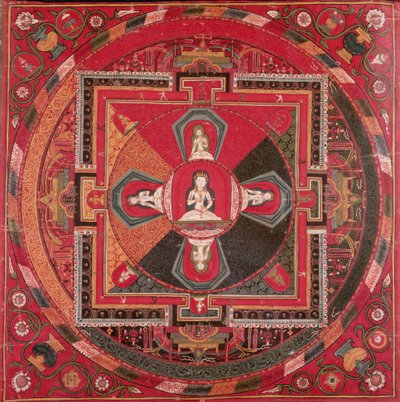 ヴァジュラサトヴァマンダラのタンカ（テキスタイルのガッシュ） 作： Tibetan School