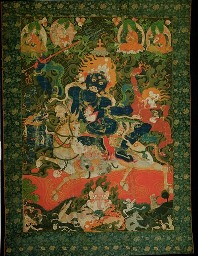 17〜18世紀のタシルハンポ修道院のShrideviを描いたタンカの絵（硬化した綿にペイント） 作： Tibetan School