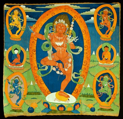 ダキニヴァジュラヴァラヒ（Do rje pag mo）チベットを描いたタンカの絵、19世紀（カリコのジステンパー） 作： Tibetan School