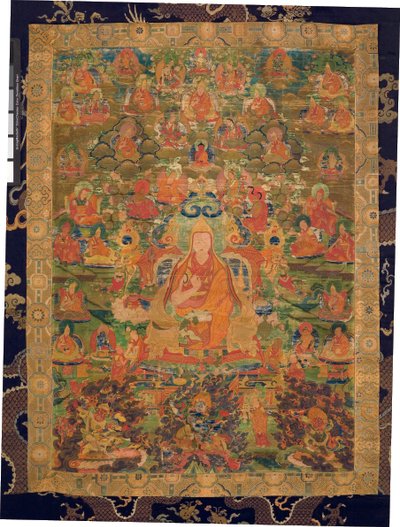 サードパンチェンラマロサンペンデンイェシェ（布にグワッシュ） 作： Tibetan School