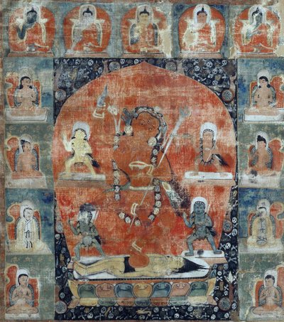 チベットの文化：サムバラ・マンダラ（詳細）。タンカ 作： Tibetan School