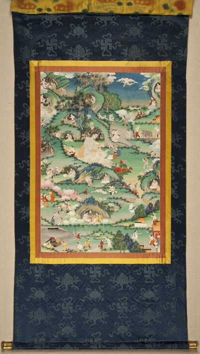 18 世紀後半のミラレパ タンカの生涯の一場面。 作： Tibetan culture
