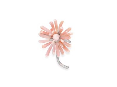 ブローチ（コンクパール、コンクシェル、ダイヤモンド＆プラチナ 作： Tiffany and Company