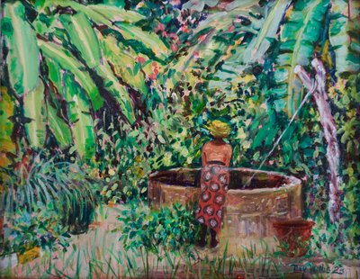 井戸のそばのバナナ、2023年（油彩・板） 作： Tilly Willis