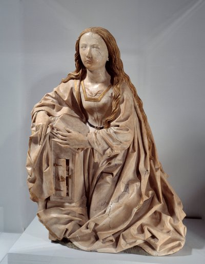 受胎告知の処女ティルマン・リーメンシュナイダー（1460-1531）による多色刷りの大理石彫刻、15世紀後半。パリ、ルーヴル美術館（Musee Du Louvre 作： Tilman Riemenschneider