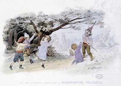 子供の遊び：戦争をする子供たち、兵士たち-デッス・ド・ロブリション、ホスファティンファリエール編、v.1920 作： Timoleon Marie Lobrichon
