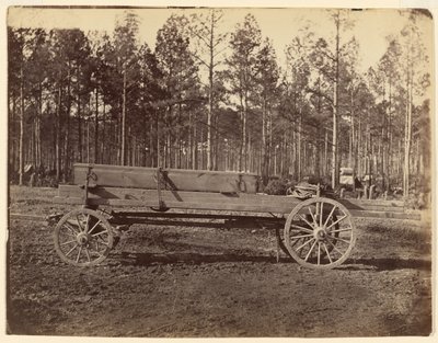 ［銃またはライフルを運んでいる可能性のある細長い箱を載せた荷車］ 作： ティモシー・H・オサリバン
