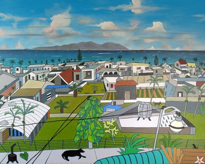 Dulan village view, 2016, 油彩・キャンバス 作： Timothy Nathan Joel