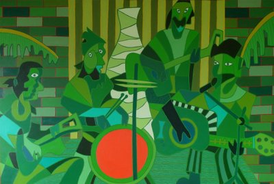 フランスの朱色の太鼓、2012年、油彩、キャンバス 作： Timothy Nathan Joel