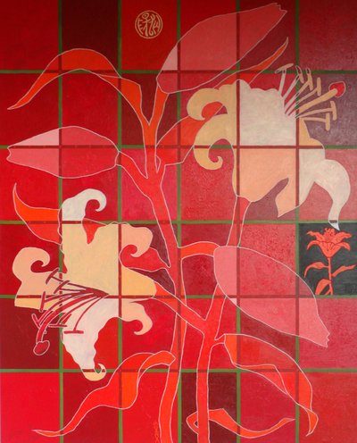 フランスの朱色のユリ、2012年、油彩、キャンバス 作： Timothy Nathan Joel