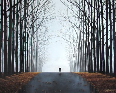 朝の自転車（キャンバスにアクリル）、2016年 作： Tina Palmer