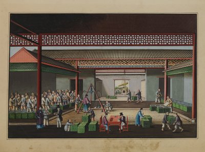 お茶を量り、購入する1860年頃（紙に水彩画） 作： ティンクア