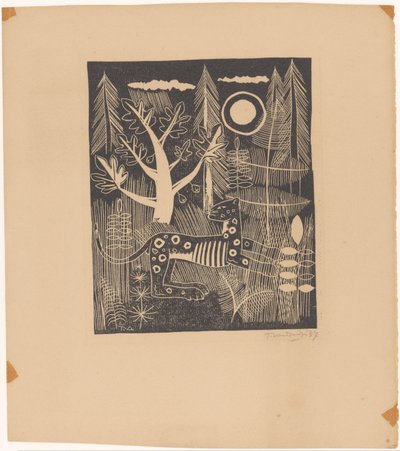 ヒョウと森の景色 作： Tinus van Doorn (signed by artist)