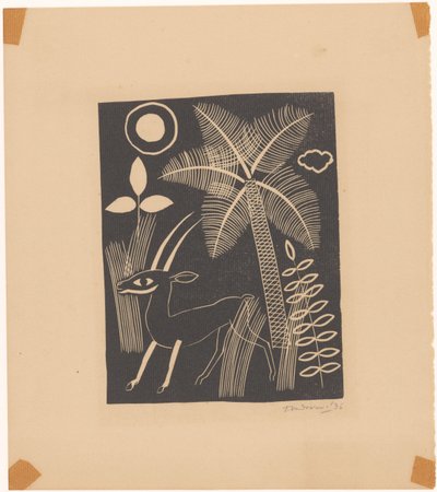 ヤシの木と鹿 作： Tinus van Doorn (signed by artist)