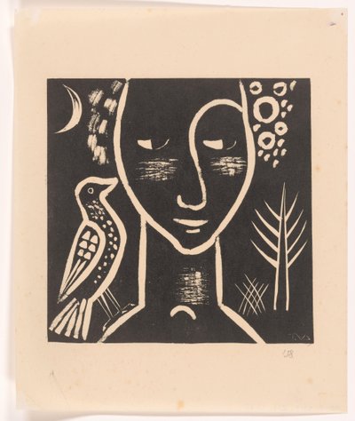 鳩と女の頭 作： Tinus van Doorn (signed by artist)