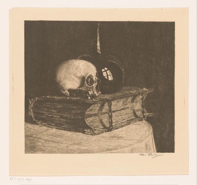 頭蓋骨と聖書のある静物 作： Titia Heukers (signed by artist)