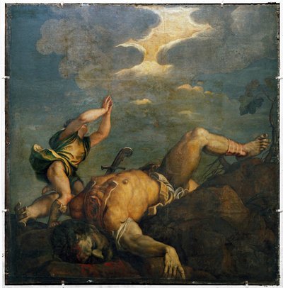 ダビデとゴリアテフレスコ画...（フレスコ画） 作： Titian (c.1488-1576)