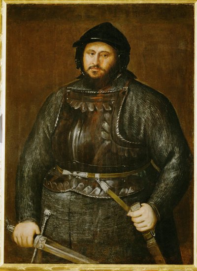 鎧を着たザクセン選帝侯ヨハン・フリードリヒ...（キャンバスに描かれた絵） 作： Titian (c.1488-1576)