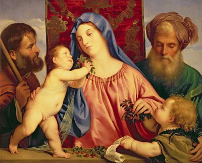 ジョセフ、聖ザカリアス、洗礼者ヨハネとのサクランボのマドンナ（パネル） 作： Tiziano Vecelli