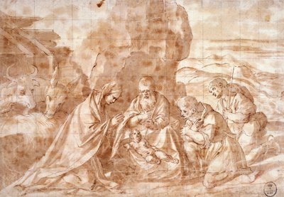 ティツィアーノ（1490年頃～1576年）の「キリスト降誕図」（デッサン 作： Titian (c.1488 1576)
