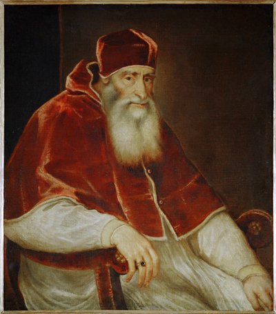 教皇パウロ3世ファルネーゼ...（キャンバスに描かれた絵） 作： Titian (c.1488-1576)