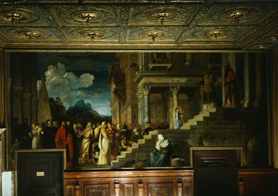 ティツィアーノ（約1490-1576）作「神殿におけるマリアの奉納」 油彩・キャンバス 345x775 cm 作： Titian (c.1488 1576)