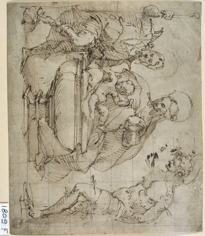 聖なる会話（紙にペン＆インク） 作： Titian (c.1488 1576)