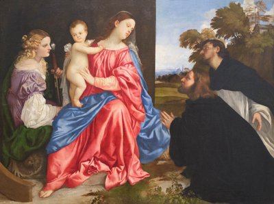 Pyhä keskustelu pyhien Katariinan ja Dominikin kanssa sekä lahjoittaja, n. 1533 (öljy kankaalle) 作： Titian (c.1488 1576)