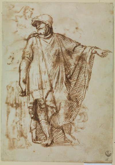マンテルと兵士 （紙にペン・インク） 作： Titian (c.1488 1576)