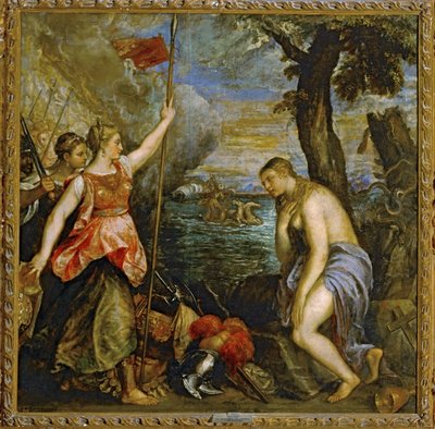 スペインに援助された宗教...（キャンバスに描かれた絵） 作： Titian (c.1488-1576)