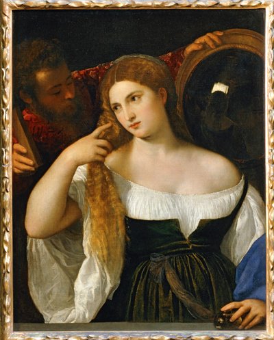 少女と鏡... 作： Titian (c.1488-1576)