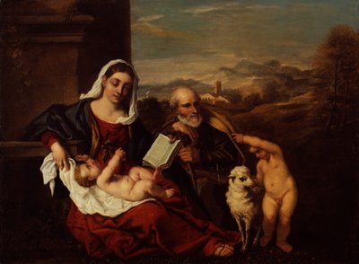 聖家族と洗礼者聖ヨハネ（油彩・キャンバス 作： Titian (c.1488 1576) (after)
