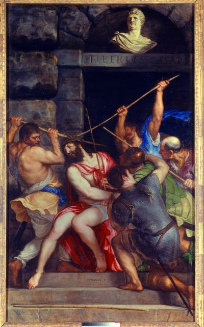 いばらの花輪を持つキリスト ティツィアーノ・ヴェチェッリオ（1485-1576）の絵画 16世紀 日3.03×1.8m 作： Tiziano Vecelli