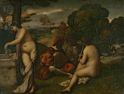 ルコンサートシャンペトル（野外コンサート）、1510年頃（帆布に油彩） 作： Tiziano Vecelli