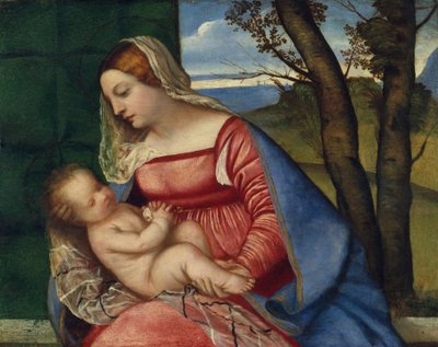 マドンナと子供、1508年頃（木の油） 作： Tiziano Vecelli