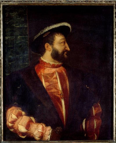 フランス王フランソワ1世（1494-1547）の肖像 ティツィアーノ・ヴェチェッリオ・ディット・ル・ティツィアーノ（1485-1576）の絵画 1538年日。1,09x0,89 m 作： Tiziano Vecelli