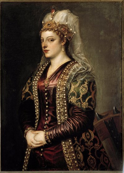 アレクサンドリアの聖カタリナとしてのキプロスの女王カテリーナ・コルナーロの肖像 1542年頃（絵画 作： Tiziano Vecelli