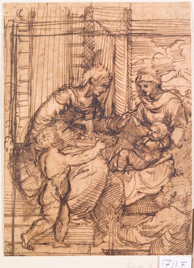 聖なる会話（紙にペン＆インク） 作： Titian (c.1488 1576)